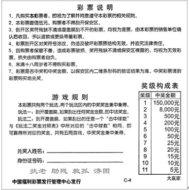 彩票背面示意