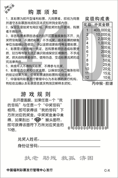 彩票背面示意图
